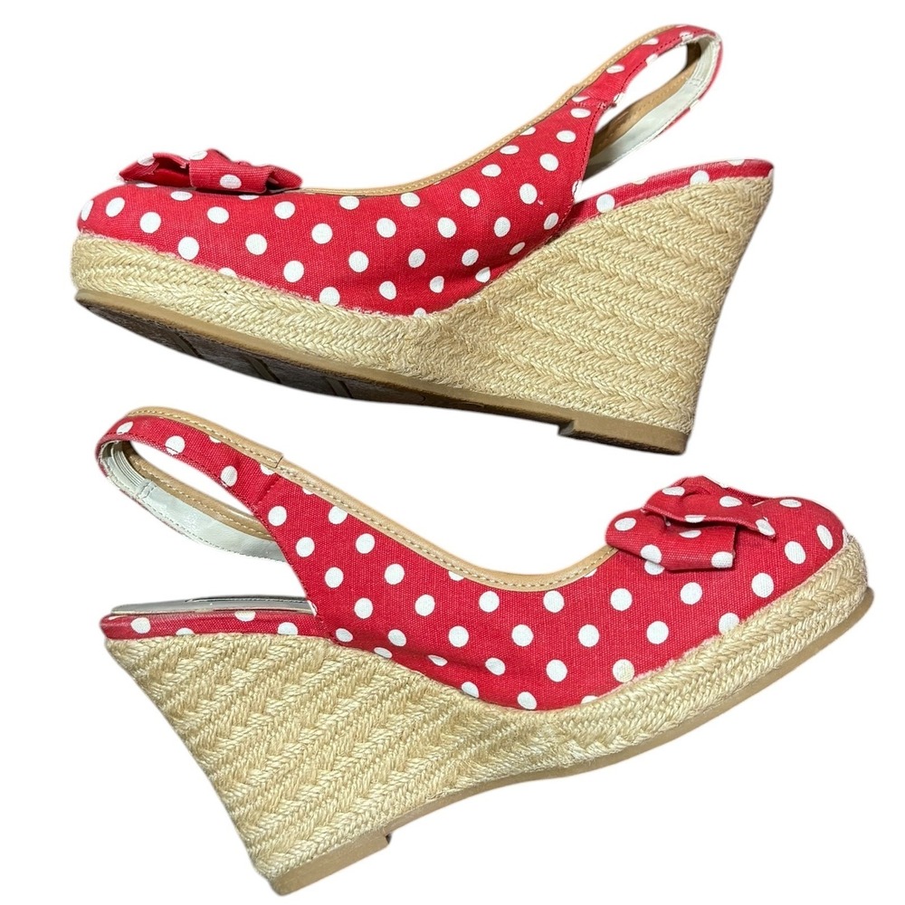 Vintage Red Polka Dot Slingback Wedge Heels Size 8.5 Retro Pinup Parisian Chic - Picture 8 of 12